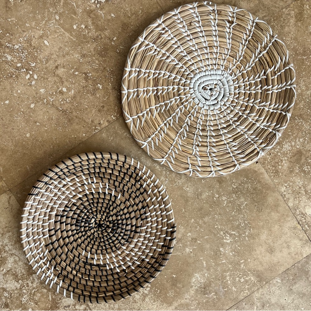 Handwoven Decorative Wall Basket Brown Tan Set of 2